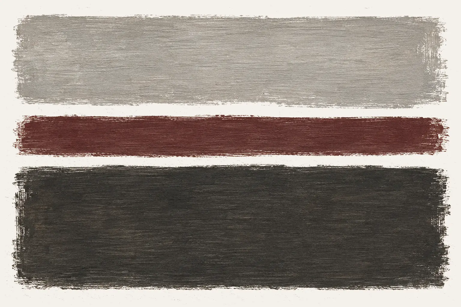 Abstract painting: three horizontal bands of gray, claret, and charcoal